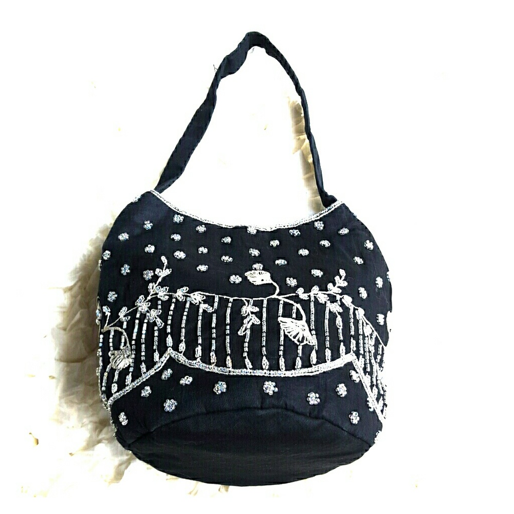 Vintage black evening mini bag worked in beads